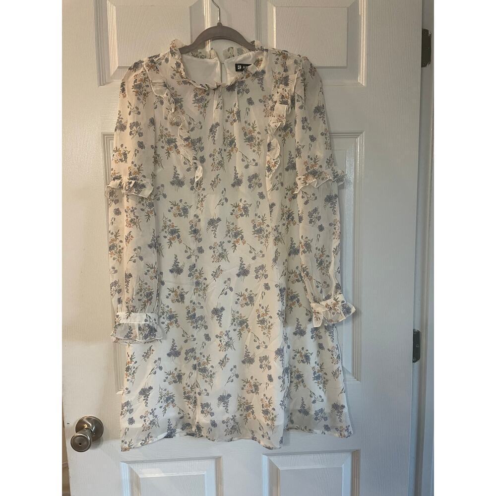 Allegra K Floral Chiffon Ruffle Mock Neck Swing Dress size medium